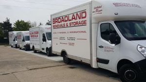 Broadland Removals and Storage vans lined up in the Loddon main storage facility