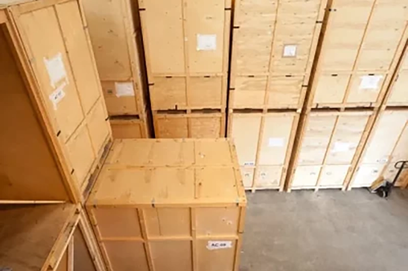 Britannia Alan Cook Crated Storage Britannia Alan Cook Removals & Storage labelled and stacked wooden storage crates in the Loddon storage facility