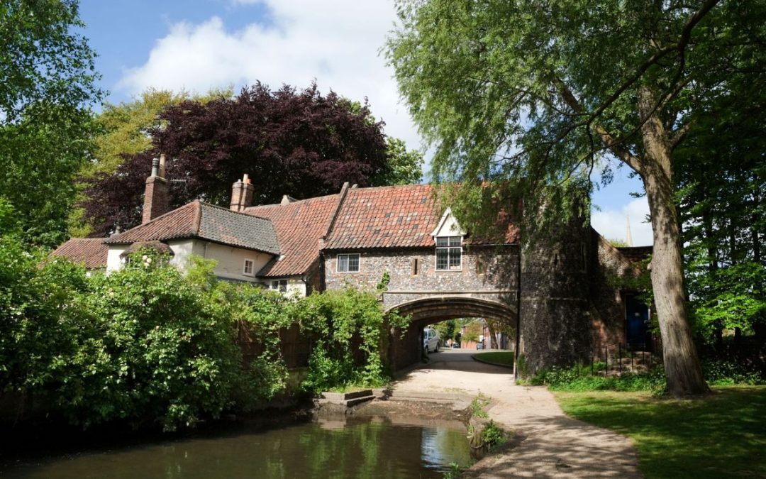 A beautiful scene of Pulls Ferry in the city of Norwich, Norfolk