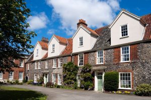 A row of historic brick and flint houses