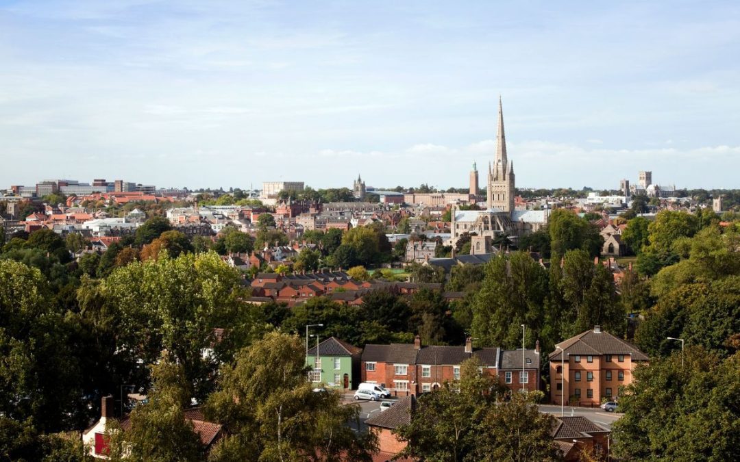 A view across the fine city of Norwich looking towards the Cathedral