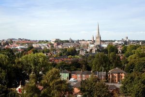 A view across the fine city of Norwich looking towards the Cathedral