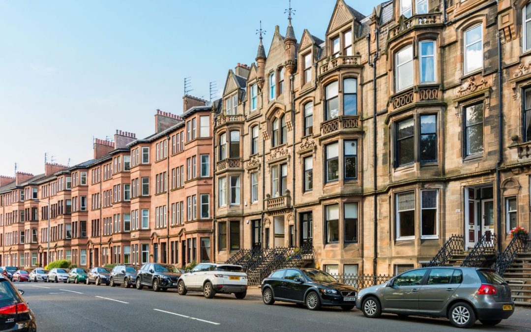 A street of four and five story period terraced townhouses