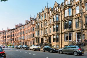 A street of four and five story period terraced townhouses