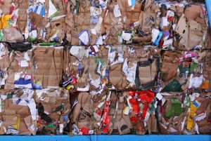 Piles of waste paper and cardboard ready for recycling