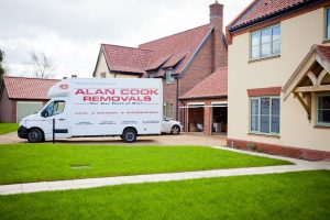 One of our removals vans parked outside a new property ready to be unloaded