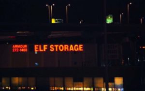 A night time external view of a self storage facility