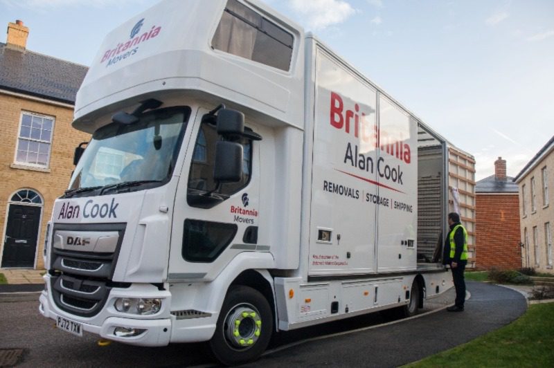 Our 18 Tonne Britannia Alan Cook removals lorry being unloaded at new build home