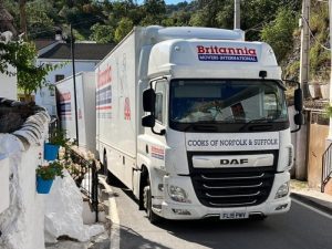 Britannia Alan Cook Removals road train carrying our a house move to mainland Spain